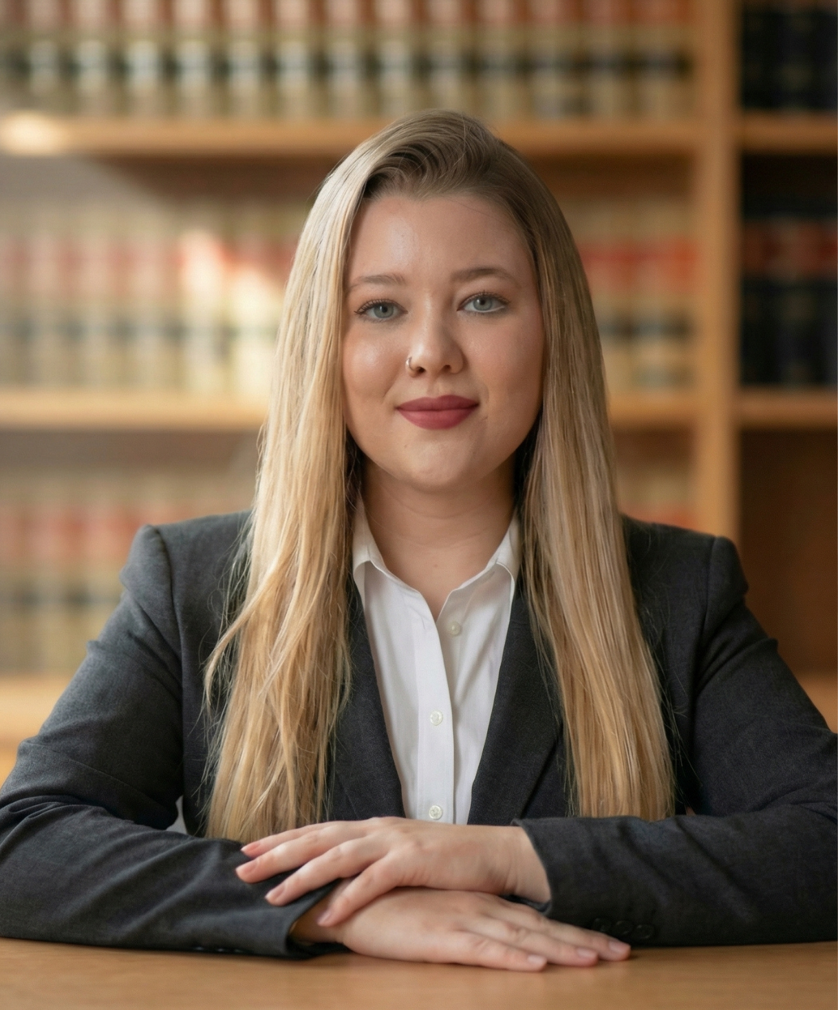 Karoline Koelln analista jurídica em retrato profissional no escritório