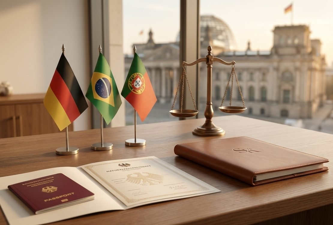 Documentos e bandeiras europeias representando cidadania europeia